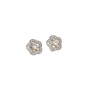 Elegant floral S925 silver stud earrings with sparkling cubic zirconia in a plum shape