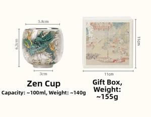Detailed view of silver-plated dragon ceramic cup 100ml with ornate gift box set