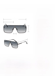 Detailed size specifications for square metal sunglasses with grey gradient lenses