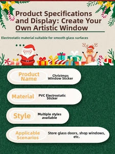 Detail of PVC static Christmas window stickers featuring Santa and reindeer for glass shopfronts