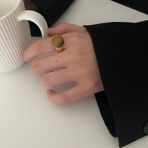 Retro S925 sterling silver gold ring with oval tiger eye stone in wide open design