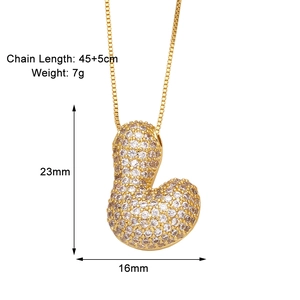 Detailed size map of the gold plated letter J necklace with cubic zirconia measurements