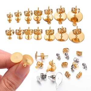 Stainless Steel Flat Pad Earring Posts And Butterfly Earring Backs Blank Base Findings For DIY Jewelry Making Crafts