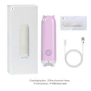 Purple cat-ear nail lamp set with USB cable, manual, and minimalist white packaging box