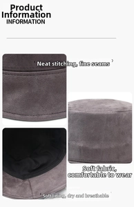 Detalles de sombrero de ante gris oscuro con costuras precisas y forro transpirable