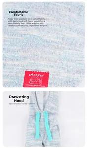 Détail du polaire corail dégradé bleu et du cordon de serrage réglable sur le sweat animal
