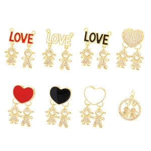 18K gold plated boy girl pendants with colorful enamel and zircon accents for DIY jewelry