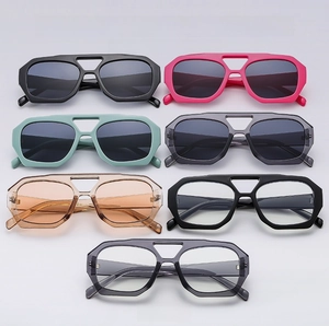 Collection of oversized double bridge geometric sunglasses in seven color variants