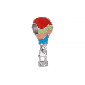 Macro shot of silver hot air balloon charm with colorful enamel details for bracelets
