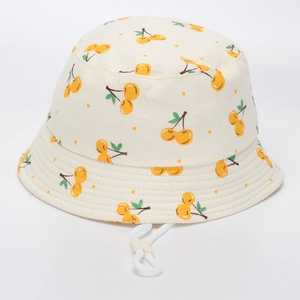 Chapeau bob enfant en coton avec motif cerises et cordon de serrage réglable