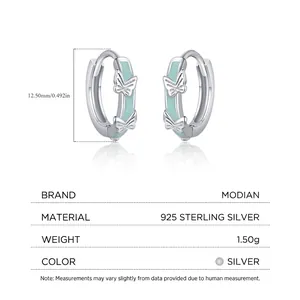 925 Sterling silver mint green enamel butterfly hoop earrings with size specifications