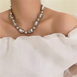 French Irregular Copper Beads Choker Necklace Minimalist Silver Plated Metal Ball Pendant Necklace For Women Party Jewelry