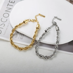 Minimalist 18K gold and silver plated twist chain bracelet set with LOVE charm