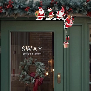 Cartoon Santa Claus and reindeer door frame corner decoration for Christmas festive home decor
