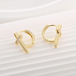 Cross hoop earrings in 14K gold plated S925 silver with sparkling zircon stones