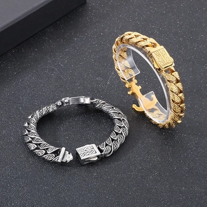 Punk vintage titanium steel cross anchor bracelets in gold and silver color options