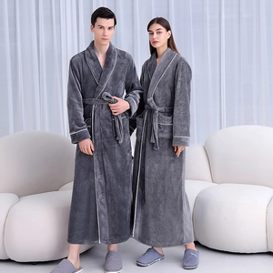 Accappatoio Lungo In Flanella Camicia Da Notte In Pile Corallo Ispessito Collo A Revers Cintura Tasche Abbigliamento Da Casa Per Uomini E Donne