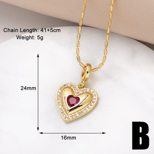 Macro shot showing gold heart necklace dimensions 24mm x 16mm and chain length 41+5cm
