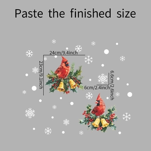 Dimensions détaillées pour stickers de Noël avec cardinaux rouges et cloches dorées