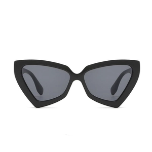 Retro triangle cat-eye sunglasses with black frame and dark grey lenses for men and women