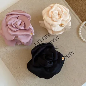Molletta Per Capelli Elegante Con Fiore Di Rosa Tessuto Satinato E Acrilico Grande Pinza Per Capelli Accessori Per Capelli Retro