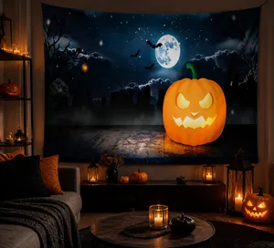Halloween wandtapijt met pompoenen en volle maan als wanddecoratie voor de slaapkamer