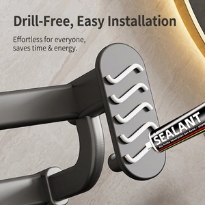 Gunmetal grey towel rack with sealant application for easy no-drill wall installation