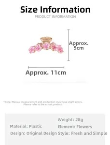 Detailed view of pink floral hair claw clip showing size dimensions 11cm by 5cm