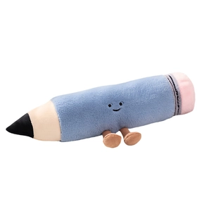 Peluche creativo a forma di matita blu con un simpatico viso sorridente per i bambini