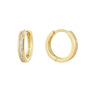 S925 sterling silver 14K gold earrings with five baguette-cut zircon stones