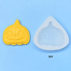 Macro detail of pumpkin smile silicone mold and yellow flexible DIY resin casting tool