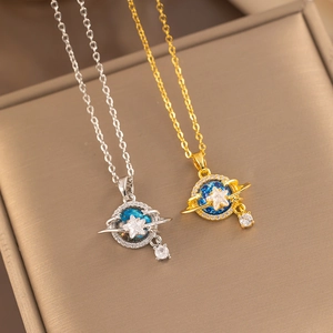 Dreamy planet planet necklaces with zircon star in gold and silver stainless steel