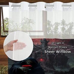 Gothic skull and castle sheer shower curtain with grommet top for bathroom privacy