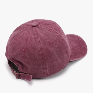 Unisex burgundy washed cotton baseball cap with embroidered heart and adjustable strap
