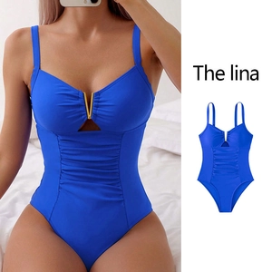 Women's One Piece Swimsuit Tummy Control Ruched Bathing Suit Slimming V Neck Adjustable Straps Solid Color Swimwear
