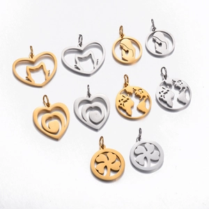 Hollow Stainless Steel Charms Pendants For DIY Jewelry Making World Map Heart Four Leaf Clover Cat Virgin Mary Designs