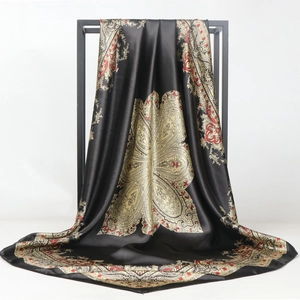 Retro Paisley Printed Square Scarf For Women Satin Silk Feeling Bandana Elegant Baroque Pattern Fashion Headscarf Hijab Shawl Wrap