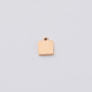 Detailed view of square rose gold titanium steel geometric pendant with polished finish