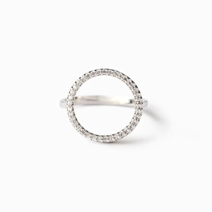 Minimalist S925 sterling silver ring with pavé cubic zirconia hollow circle design
