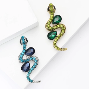 Retro Snake Brooch Alloy Rhinestone Gemstone Vintage Animal Shape Pin Jewelry For Women Men Clothing Decor