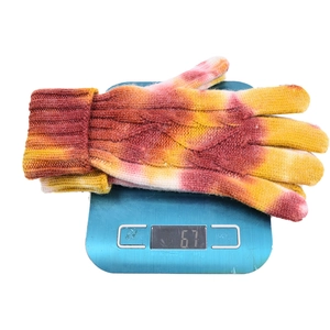 Winter tie-dye knit touchscreen gloves with warm fleece lining and ribbed cuffs