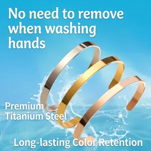 Three-color minimalist open titanium steel bangles with waterproof and non-fading properties