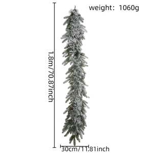 Detailed view of 1.8m flocked Christmas garland with pine cones and 30cm width specs