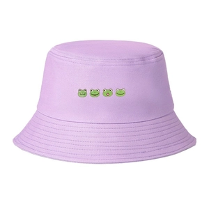 Cute lavender frog embroidered bucket hat in durable cotton twill for sun protection