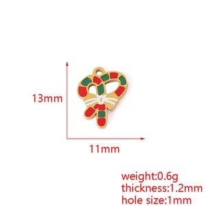 Detailed candy cane pendant dimensions: 13mm by 11mm with red and green enamel finish