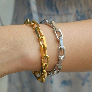 Cuban Chain Bracelet Stainless Steel 18K Gold Plated Chunky Hip Hop Geometric Adjustable Jewelry For Men Women