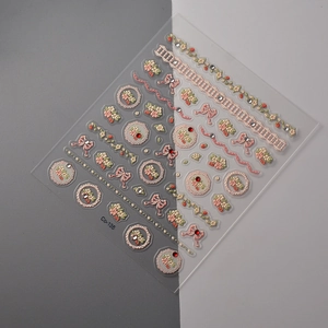 3D embossed floral nail stickers with pink bows and lace details model Co-135