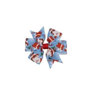Blaue Weihnachts-Haarschleife mit Weihnachtsmann und Geschenk-Motiven für Mädchen Party
