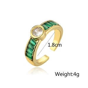 Detail showing 1.8cm inner diameter and 4g weight of 18K gold plated zircon ring