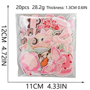 20pcs cute pink embroidery patches set with butterfly and heart shapes for DIY decor